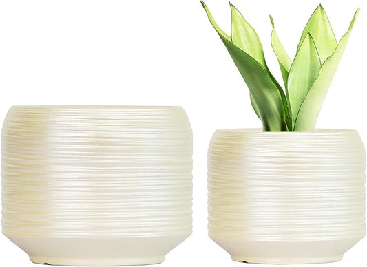 8 Inch + 6 Inch Ceramic Plant Pots Indoor with Drainage – Flower Pot Set, Decorative Indoor Planters for House Plants and Garden Use-CasaMuseHome