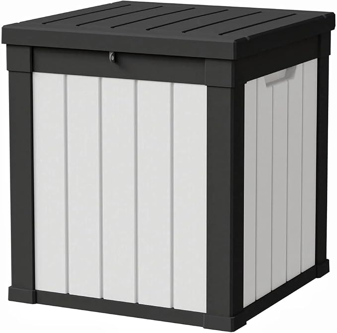 50 Gallon Storage Box, Waterproof Deck Box for Indoor & Outdoor Use, Lockable Pool Storage Bin for Package Delivery, Outdoor Bench for Patio Cushions, Garden Tools, Backyard, Black & White-CasaMuseHome
