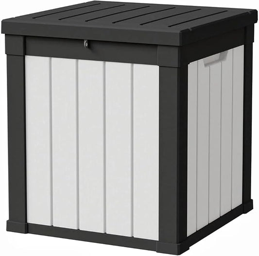 50 Gallon Storage Box, Waterproof Deck Box for Indoor & Outdoor Use, Lockable Pool Storage Bin for Package Delivery, Outdoor Bench for Patio Cushions, Garden Tools, Backyard, Black & White-CasaMuseHome