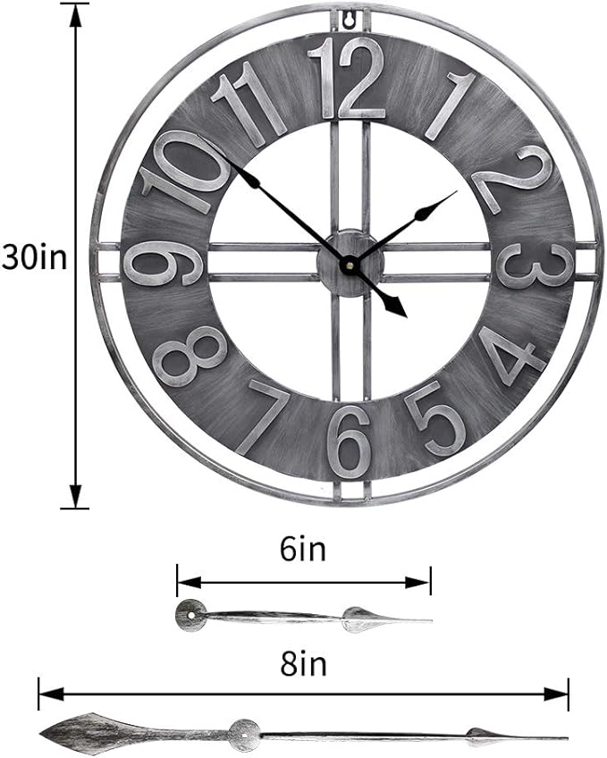 30 inch Large Wall Clock Decorative Solid Metal Retro Decor for Home Farmhouse Living Room-CasaMuseHome
