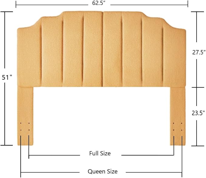 24KF Yellow Teddy Fabric Tufted for Queen Upholstered Headboard, Modern Vertical Channel Design Full Headboard with Stepped Silhouette Top Edge,6026-Q-Teddy Yellow-CasaMuseHome