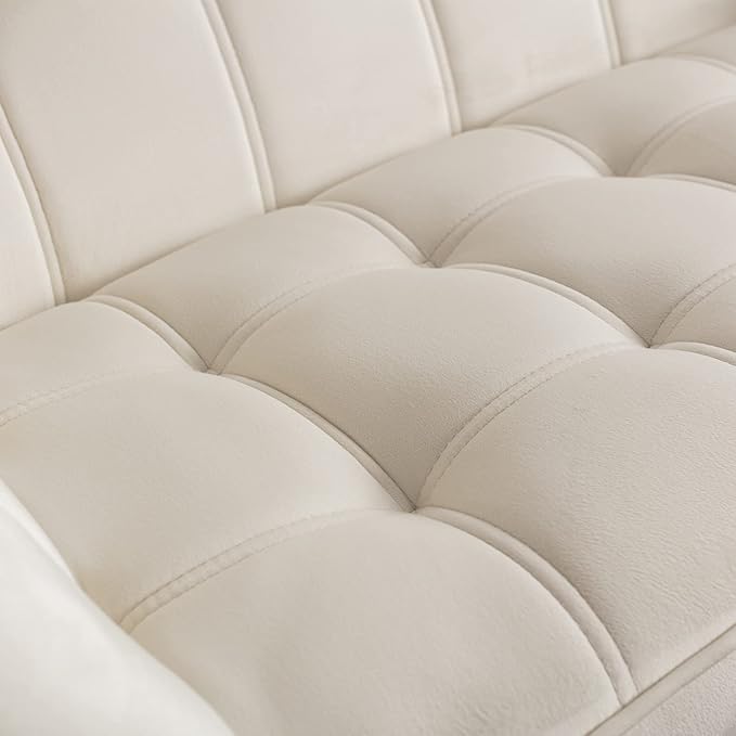 48" Small Loveseat for Small Spaces, Modern Sherpa Mini Sofa Couch 2-Seater Velvet Love Seat with Quilting Back and Gold Legs for Living Room/Bedroom, Cream-CasaMuseHome