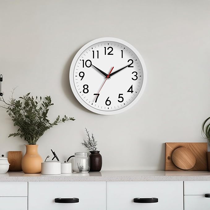 12 Inch Wall Clock Battery Operated Silent Non Ticking Analog Modern Decorative for Office Kitchen Outdoor Living Room Classroom Bedroom Bathroom School(White)-CasaMuseHome