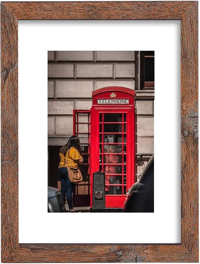 8x10 Picture Frame Set of 6, Display Pictures 5x7 with Mat or 8x10 Without Mat for Wall Mounting, Rustic Brown-CasaMuseHome