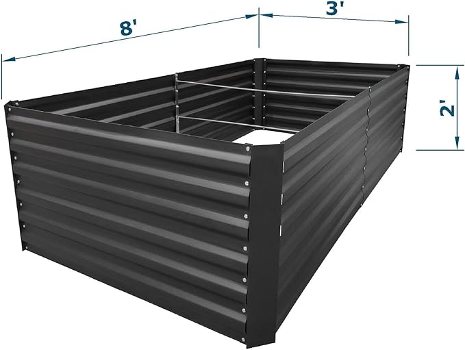 8x3x2FT Metal Raised Garden Bed Kit, Galvanized Outdoor Garden Bed Planter Box for Vegetables, Flowers, Herbs, Succulents and More, Black-CasaMuseHome