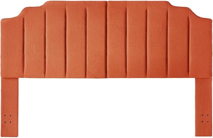 24KF Orange Teddy Fabric Tufted King Upholstered Headboard, Modern Vertical Channel Design California King Headboard with Stepped Silhouette Top Edge,6026-K-Teddy Orange-CasaMuseHome