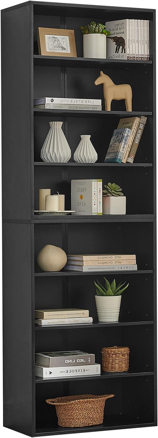 71 Inch Tall 8-Shelf Bookcase, Wood Bookshelf Storage Organizer Adjustable Shelf for Home Office Living Room, Converts into Two 4-Shelf Bookshelves, Black-CasaMuseHome