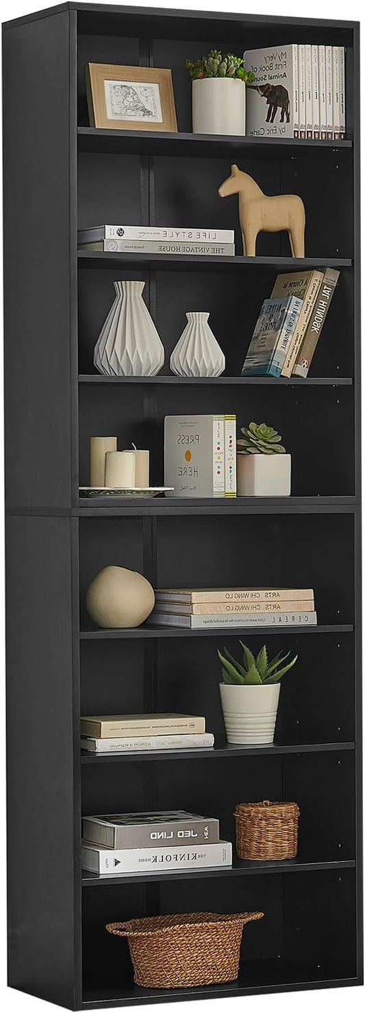 71 Inch Tall 8-Shelf Bookcase, Wood Bookshelf Storage Organizer Adjustable Shelf for Home Office Living Room, Converts into Two 4-Shelf Bookshelves, Black-CasaMuseHome
