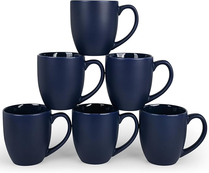 16oz Coffee Mugs Set of 6, Large Ceramic Modern Coffee Mugs With Handle For Tea,Latte,Cappuccino,Cocoa. Dishwasher.Microwave Safe (Matte Blue)-CasaMuseHome
