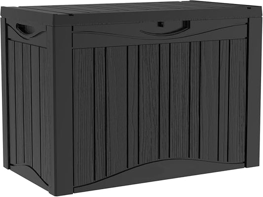 45 Gallon Lockable Resin Deck Box, Waterproof & UV-Resistant Outdoor Storage Box for Outdoor Cushion Storage, Garden Tools & Pool Accessories Storage, Black-CasaMuseHome