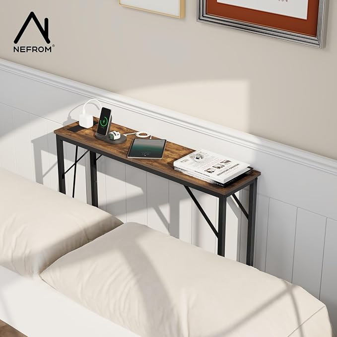 31.5‘’ Console Table, Skinny Entryway Table with Fast-Charging Station, Narrow Long Sofa Table, Behind Slim Couch Table for Entrance, Hallway, Living Room Decor ST-BR80-1-CasaMuseHome