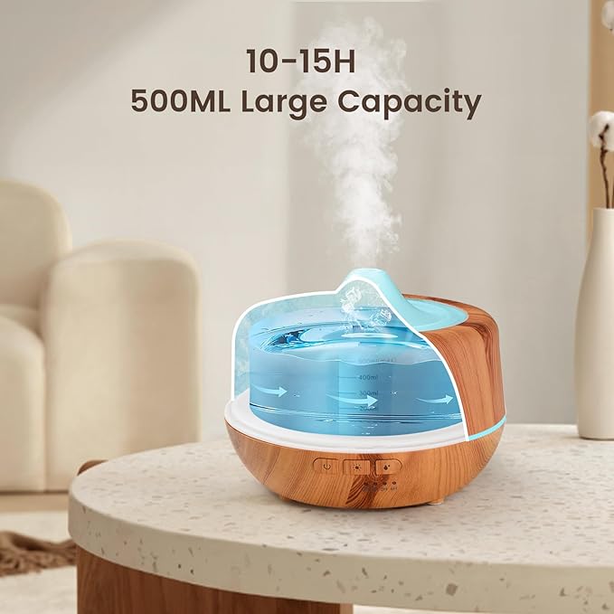 500ml Essential Oil Diffuser with 10 Scented Essential Oils,Wood Grain Ultrasonic Oil Diffuser,Aromatherapy Diffuser with Remote Control,Timer,7 Colors Light,2 Mist Modes for Large Room Office,Yellow-CasaMuseHome