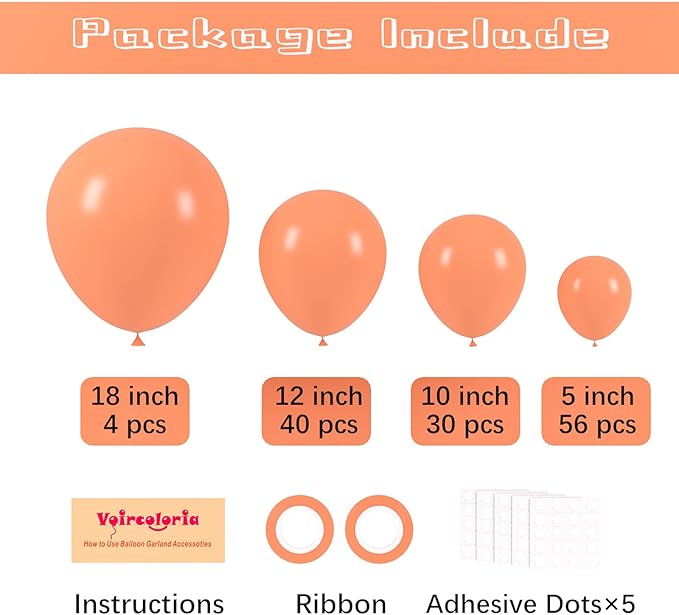 130pcs Peach Balloons Different Sizes 18" 12" 10" 5" Pastel Orange Latex Balloon Garland Arch Kit for Birthday Baby Shower Graduation Wedding Gender Reveal Anniversary Party Decorations-CasaMuseHome