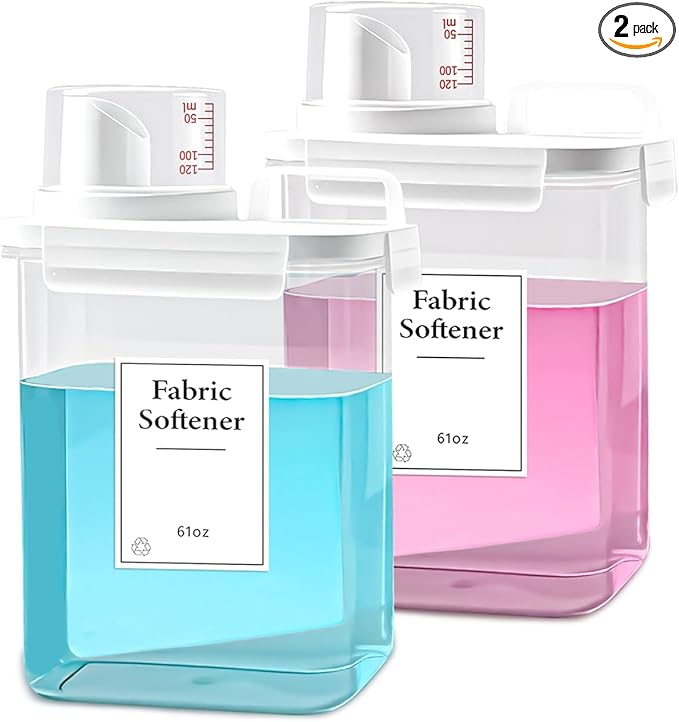 2 Pack Laundry Detergent Dispenser, 61oz Detergent Dispenser, Refluxable Laundry Detergent Container, Plastic Liquid Laundry Detergent Dispenser for Laundry Room Organization with 6 Labels-CasaMuseHome