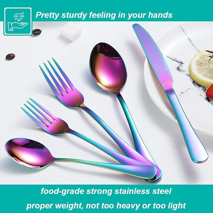 30 Pcs Rainbow Silverware Set for 6, Food Grade Stainless Steel Flatware Set, Eating Utensils Sets Include Fork/Knife/Spoon,Home Kitchen Tableware Set, Reusable Cutlery Set, Dishwasher Safe-CasaMuseHome