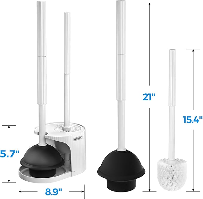 2Pack 2 in 1 Toilet Brush and Plunger Set, Extended Handle Plunger，Toilet Bowl Brush Plunger Set,Bathroom Cleaning Tools ，Toilet Brush Plunger Combo，Cleaning Brush，Cleaning Supplies(White)-CasaMuseHome