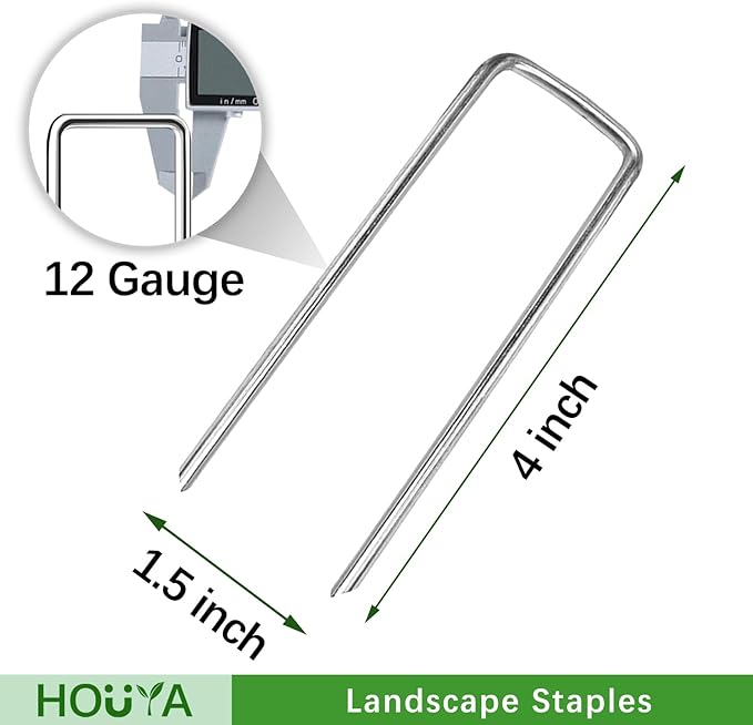 200 Pack Landscape Staples 4 Inch 12 Gauge Garden Stakes Galvanized Garden Staples Ground Pins Anti-Rust Ground Stakes for Weed Barrier, Irrigation Tubing, Yard Lawn, Landscape Fabric-CasaMuseHome