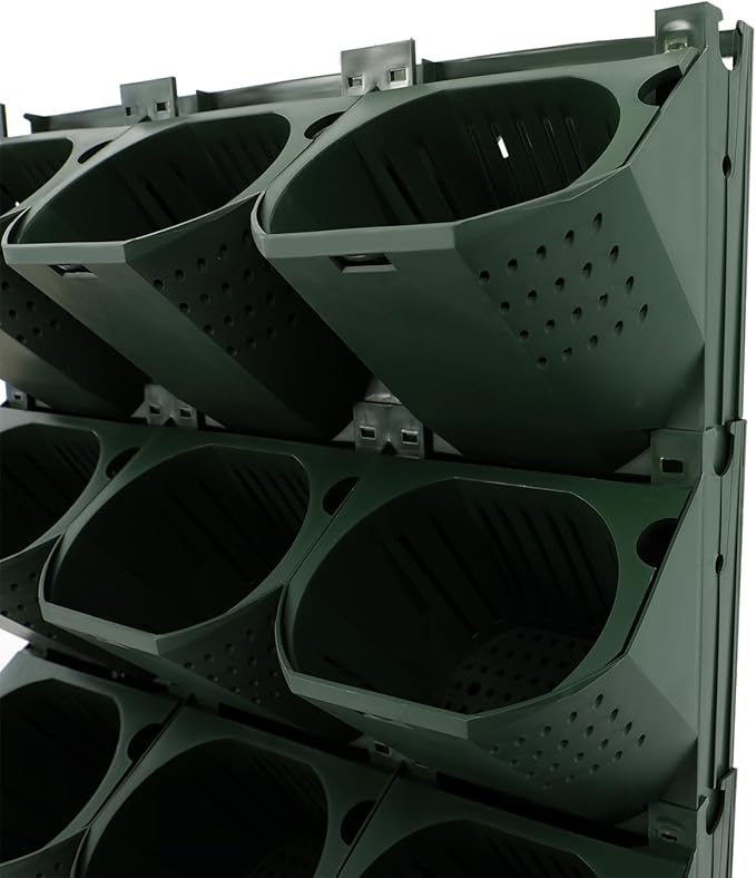 12Pieces 3-Pot Wall Planter Vertical Garden Plant Walls Wall Mounted Vertical Planter with Water-Storage Layer Stackable Wall-Mounted Flower Pot for Gardens, Balconies 180.78lbs Total Capacity (Green)-CasaMuseHome