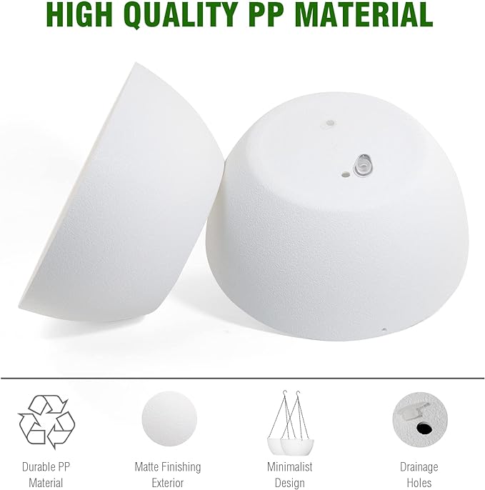 13 inch Large Hanging Planters Plant Pots for Outdoor Indoor Plants with Drainage Holes and Chain, 2 Pack Round Hanging Flower Pots for Garden Home Porch Decor, White-CasaMuseHome