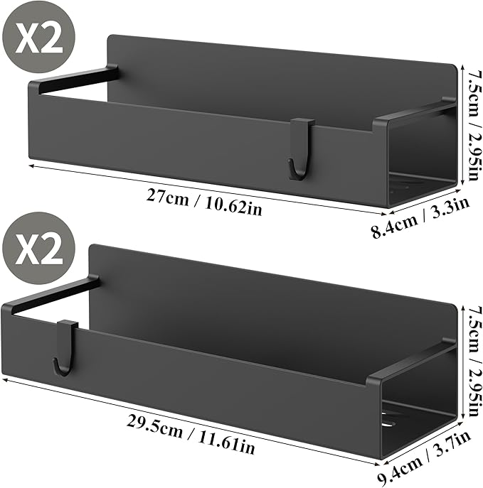 4 Pack Magnetic Spice Rack Organizer for Refrigerator and Oven, Black Fridge Organizers and Storage for Kitchen-CasaMuseHome