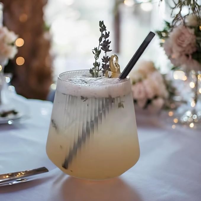 24 Pack Ribbed Origami Ripple Plastic Glasses, 12-9 Ounce Stemless Champagne Flutes & 12-12 Ounce Cups, BPA-Free Disposable Shatterproof Toasting Glasses for Weddings, Bars, and Events (Clear)-CasaMuseHome