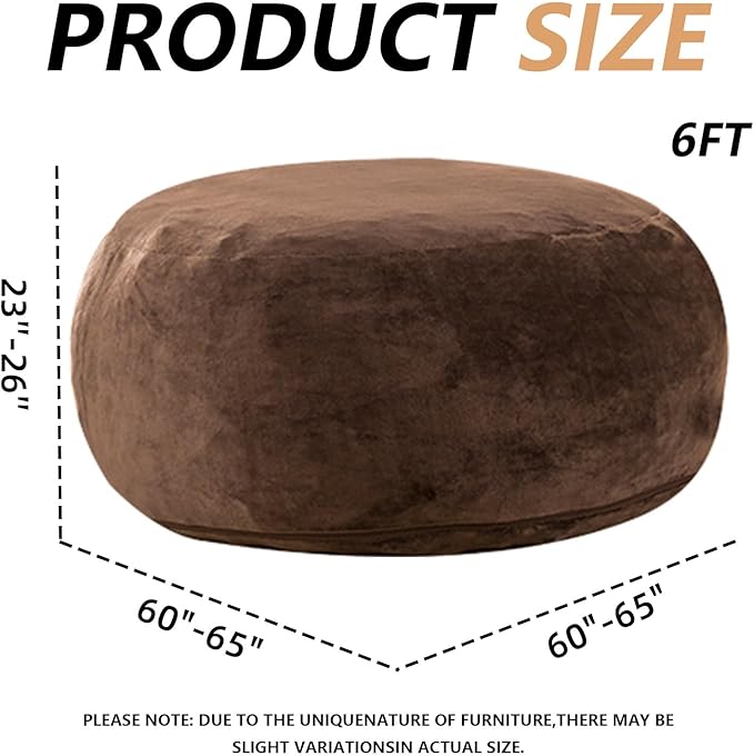 6FT,Oversized Bean Bag Chairs for Adults,Giant beanbag with Filler Included，Fluffy Memory Foam,Soft and Comfy Corduroy Fabric,Gaming Chairs Suitable for Living Room and Bedroom (Coffee Color, 6 Foot)-CasaMuseHome