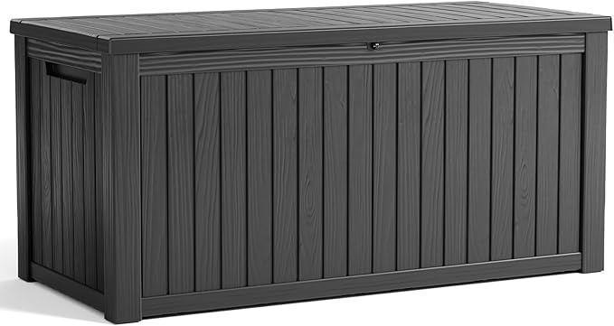 180 Gallon Resin Deck Box, Lockable Patio Outdoor Storage Box for Furniture, Garden Tools and Tools Storage, Waterproof Outside Storage Boxes - Black-CasaMuseHome