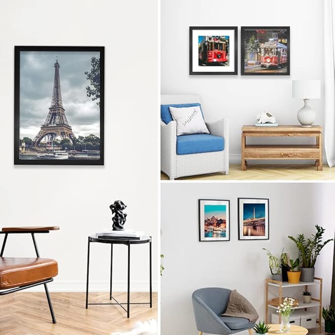 8x8 Picture Frame Set of 6, Display Pictures 5x5 with Mat or 8x8 Without Mat for Wall Mounting or Table Top Display,Black-CasaMuseHome