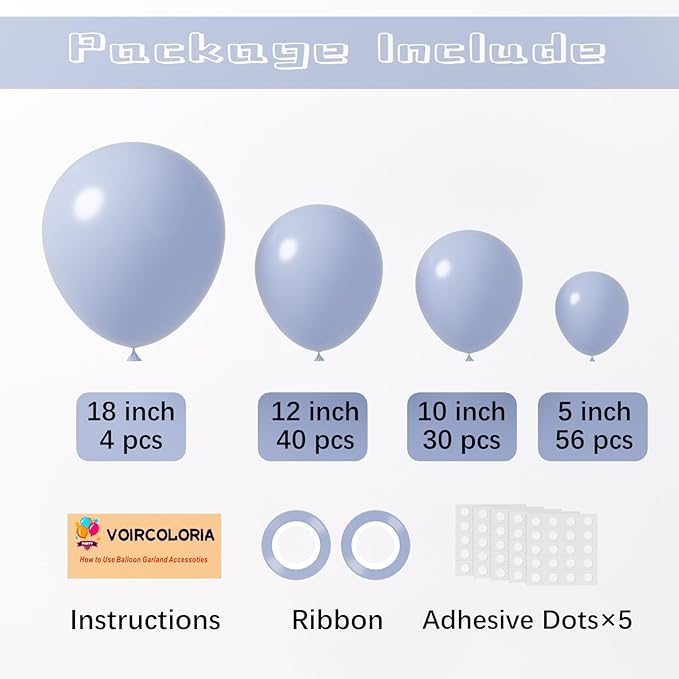 130pcs Dusty Blue Balloons Different Sizes 18" 12" 10" 5" Slate Blue Balloons for Boys Girls Baby Shower Wedding Anniversary Graduation Engagements Birthday Party Decorations-CasaMuseHome