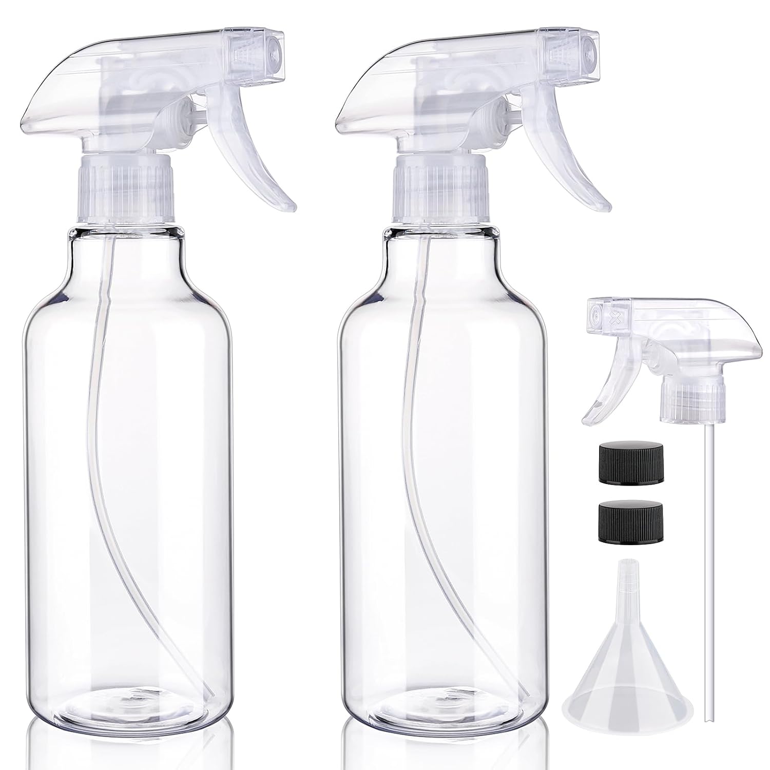 Plastic Spray Bottles Empty Spray Bottle 16.9oz/500ml 2 Pack Heavy Duty Spraying Bottles Mist/Stream Water Bottle for Cleaning Solutions, Essential Oils, Hair (Clear)