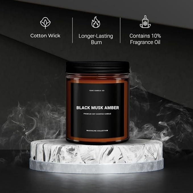 1OAK Black Musk Amber Candle - Soy Wax Scented Candle for Men - 7oz, Long Burning, Masculine - Premium Gift Option-CasaMuseHome