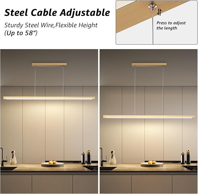 40W Gold Linear Pendant Light Aluminum, 54" Dimmable Kitchen Island Lighting with Remote & App Control, Adjustable CCT (3000K-6000K), Dining Room Chandelier for Home Office Study-CasaMuseHome