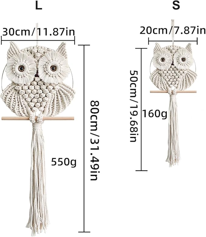 Achart Owl Macrame Wall Hanging-Hand Woven Boho Tapestry-Macrame Wall Decor -Owl Decor for Bedroom, Living Room, Nursery (Beige-L&S)-CasaMuseHome