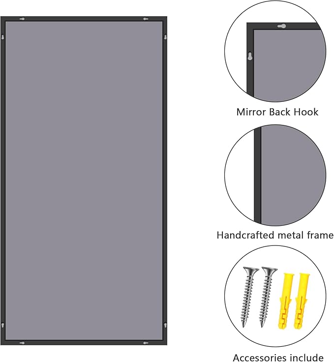 48x24In Black Bathroom Mirror for Wall, Rectangle Mirrors with Metal Frame, Bathroom Rectangular Mirror Modern Wall Mirror for Bedroom Living Room, Entryway Hangs Horizontal or Vertical-CasaMuseHome