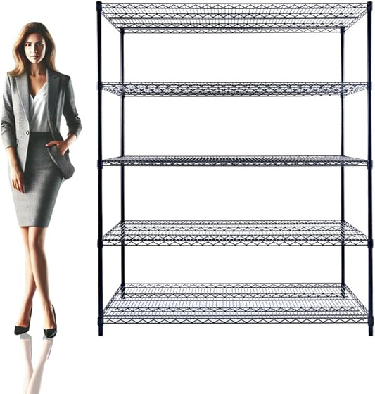 60"x24"x72" Black 5-Tier Premium Metal Wire Shelving NSF 4000 LBS MAX Capacity Heavy Duty Steel Storage Rack for Warehouse, Garage, Hospital, Commercial Space & School w/Premium Wheels-CasaMuseHome