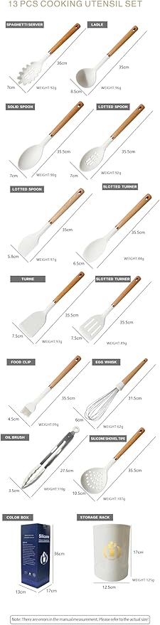 13-Piece silicone utensil set wood handle nonstick cookware safe dishwasher safe kitchen tools BPA free heat resistant (450°F/230°C) ceramic pan safe cooking gifts housewarming (Black)-CasaMuseHome