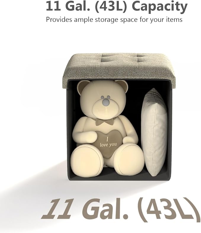 15 Inches Small Folding Storage Ottoman Cube, Storage Footrest, Foot Rest Stool, for Living Room, Bedroom, Dorm, Hallway, Entryway, Sandy Beige-CasaMuseHome