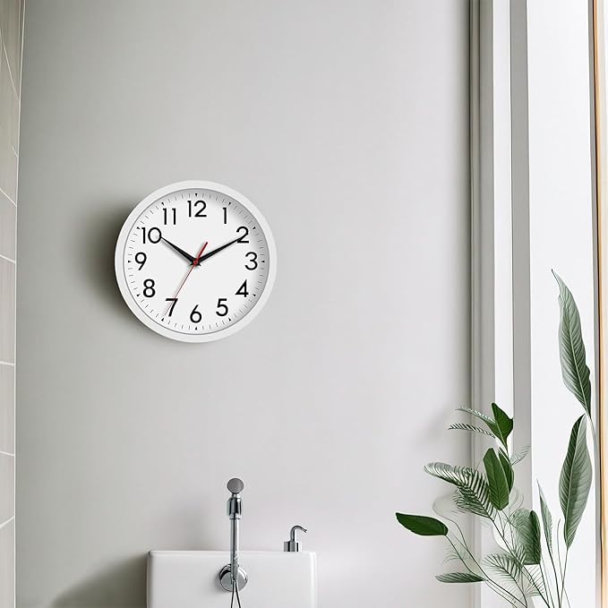 12 Inch Wall Clock Battery Operated Silent Non Ticking Analog Modern Decorative for Office Kitchen Outdoor Living Room Classroom Bedroom Bathroom School(White)-CasaMuseHome