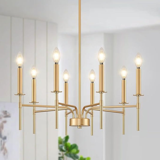 8 Light Gold Chandelier Light Fixture, Modern Farmhouse Chandeliers for Dining Room Light Fixture, Metal Candle Pendant Chandelier for Foyer Entryway Stairs Living Room Bedroom Kitchen-CasaMuseHome