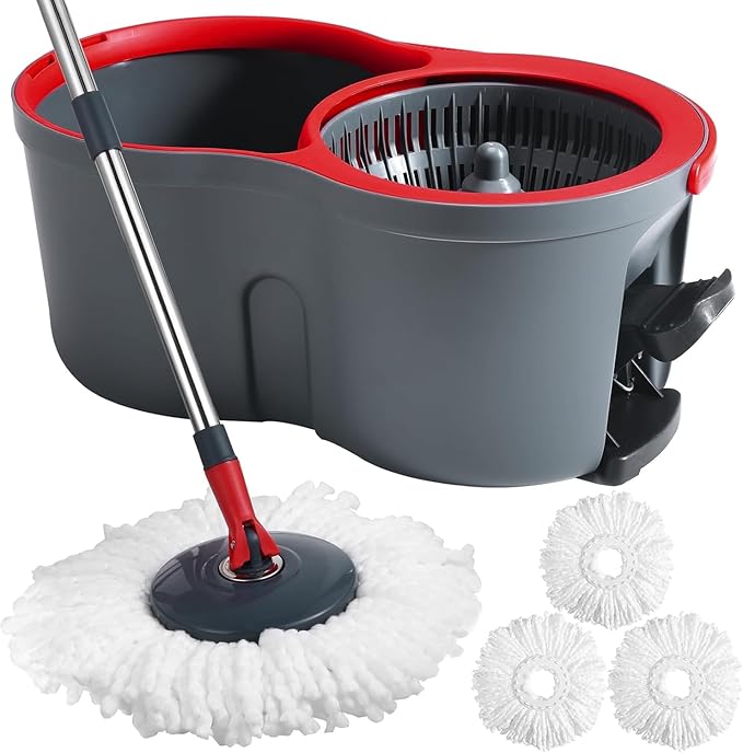 360° Spin Mop and Bucket Set Cleaning System,Mop and Bucket with Wringer Set for Home,Wet Dust Mop for Floor Cleaning with 4 Mop Heads-CasaMuseHome