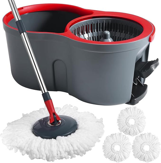 360° Spin Mop and Bucket Set Cleaning System,Mop and Bucket with Wringer Set for Home,Wet Dust Mop for Floor Cleaning with 4 Mop Heads-CasaMuseHome
