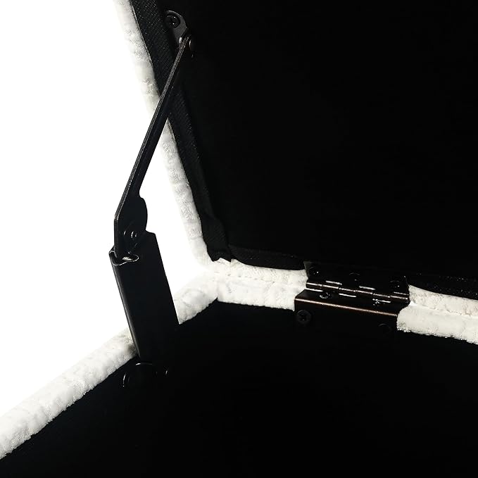 Adeco 17 Inch High Faux Fur White Cube Ottoman Storage, 3D Embossed Velvet Chair Foot Stools, Upholstered Vanity Stool with Hinged Lid, Solid Round Wood Legs-CasaMuseHome