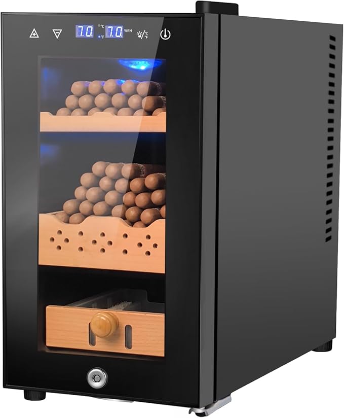 25L Cigar Electric Humidor, 200 Counts Large Capacity,Thermostatic Electric Cooler Cabinet with Digital LED Screen, Safety Lock,Smart Humidity & Temp Control, Gifts for Men-CasaMuseHome
