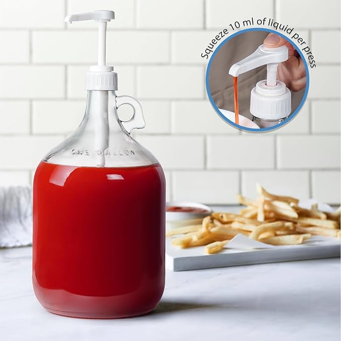 2 Pack Gallon Glass Pump Bottle Dispensers with 3 Pumps and 2 Airtight Lids, Laundry Soap Dispensers with 1 Funnel, Liquid Laundry Detergent Dispensers for Fabric Softener, Shampoo, Body Wash-CasaMuseHome