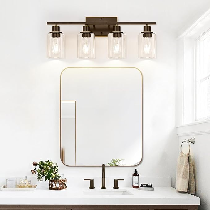 4 Light Bathroom Light Fixtures, Oil-Rubbed Bronze Modern Vanity Lights with Clear Glass Shades, Bathroom Wall Lamp for Mirror Living Room Cabinet-CasaMuseHome