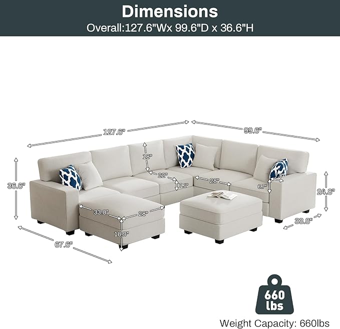 L Lengend Vansen Modular Sectional Sofa U Shaped Couch with Ottoman Modern Reversible Corner Sectional Couch for Living Room (Cream, U Shaped Sofa-3)-CasaMuseHome