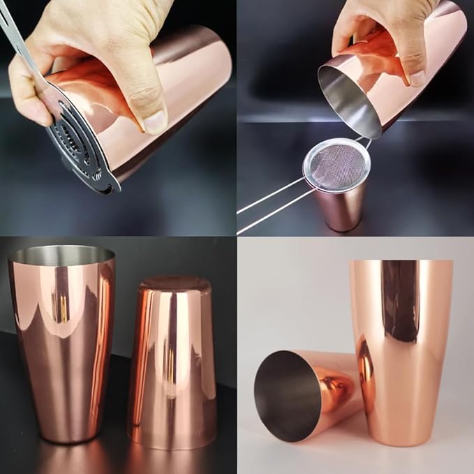22-Piece Cocktail Shaker Set, 25/20oz Bartender Kit, Bartending Stainless Steel Bar Tools Sets for Drink Mixing, Boston Cocktail Shakers with Stand Recipes Booklet (Rose Gold-25-20oz)-CasaMuseHome