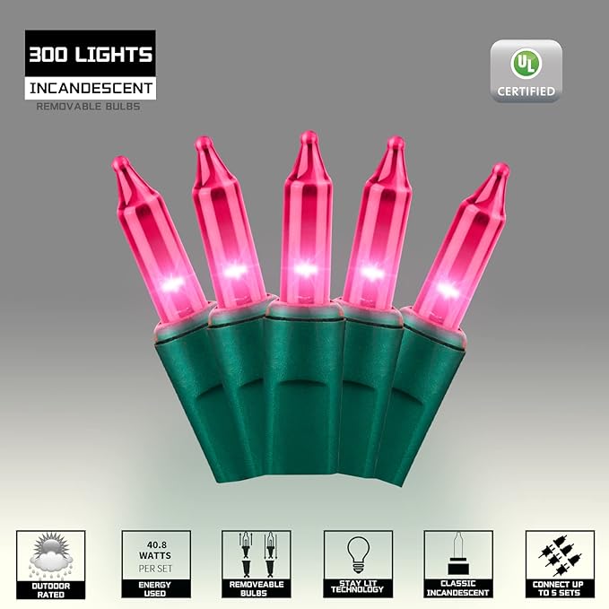 300LIGHTS(2*150L) Pink Extra-Bright with End Connectors Christmas Decorative Lights 19.44m UL Certified Mini String Light Set Waterproof for Home Garden Holiday Tree Party Patio Decor Wedding-CasaMuseHome