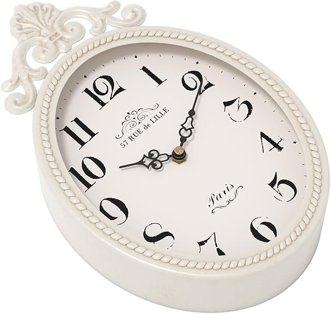 Abdurey Small French Retro Decorative Wall Clock, Ivory White Vintage Oval Style,Silent Battery Operated Boho Decor Wall Clocks for Farmhouse,Kitchen,Bedroom,Bathroom(10.4" H x 6.7" W)-CasaMuseHome