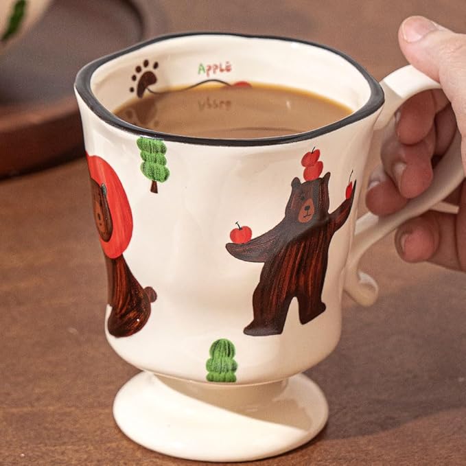 360ml -12.17oz Painted Cute Bear Ceramic Mug - Cute Coffee Cup for Espresso,Cappuccino, Turkish Tea - Gift for Women, Dishwasher Safe-CasaMuseHome